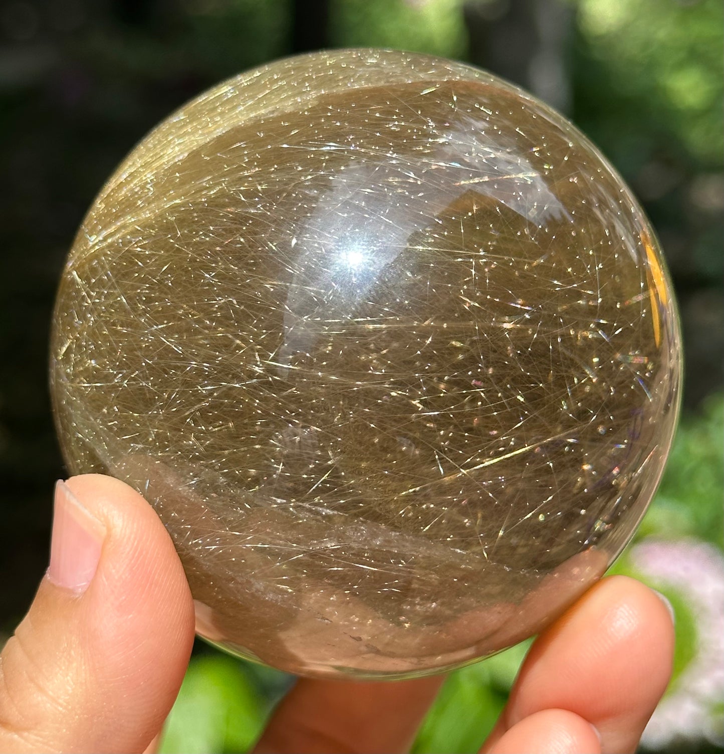 2.7" Rare Clear Golden Rutile Quartz Crystal Sphere/Golden Needles Included in Crystal/Rutilated Inclusion Crystal Ball/Energy-69 mm