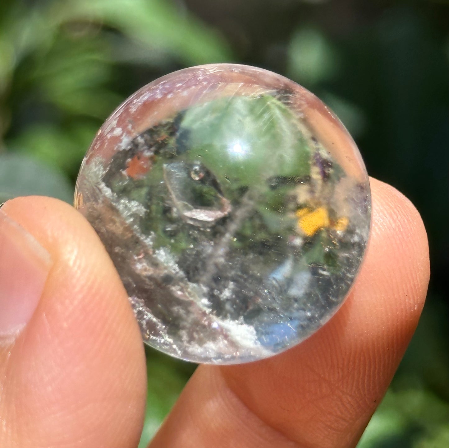 23 mm Rare Clear Enhydro Quartz Moving Bubble inside an Inner Negative Crystal Quartz Sphere