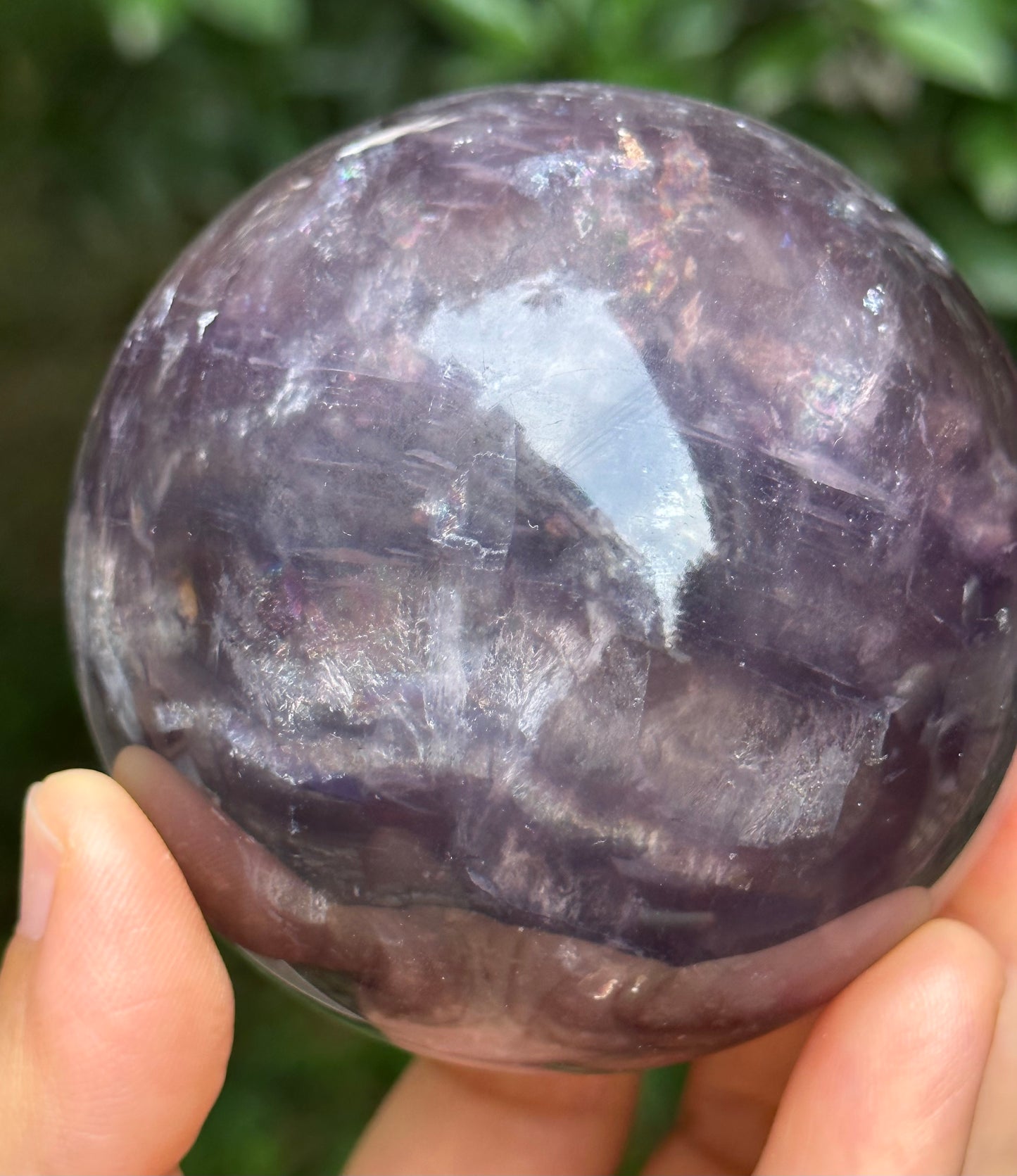 2.67" Purple Tats Fluorite Crystal Quartz Sphere with Rainbow Triangular Mica included/Yellow Fluorite Ball/Healing Stone/Reiki/Chakra/Zen