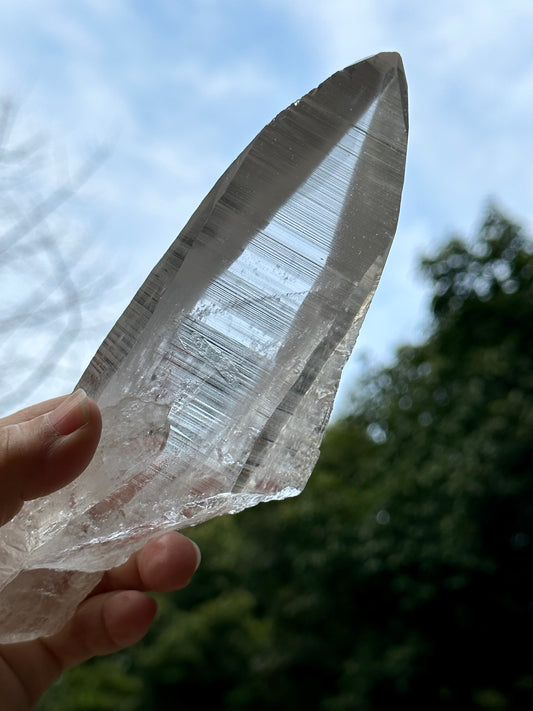 1.2 lbs Long and Clear Columbia Lemurian Seed Muzo Quartz Laser Knife Crystal Point with Striation