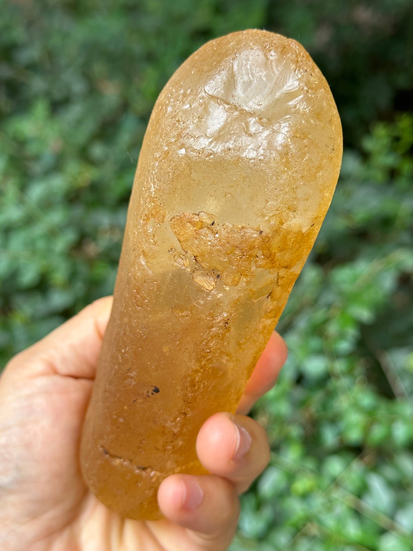 Natural Golden Surface River Tumbled Double Terminated Enhydro Quartz Crystal/Fenster Skeleton Crystal/Tangerine Quartz-599 g