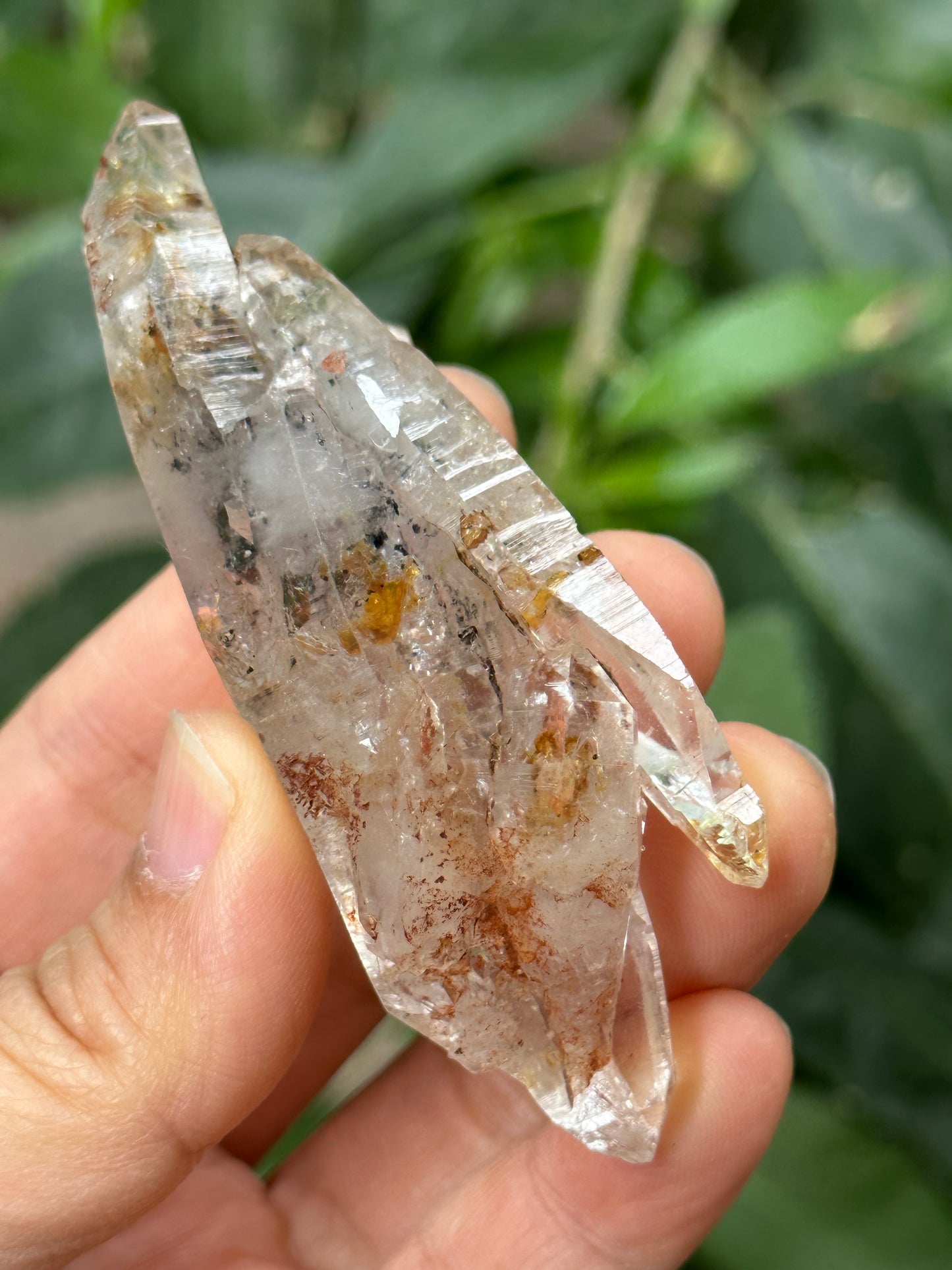 Rainbow Enhydro Crystal Double Terminated Skeletal Quartz Crystal Cluster with Moving Liquid Bubble Included in Crystal/Energy Quartz-83*29*24 mm 62 g