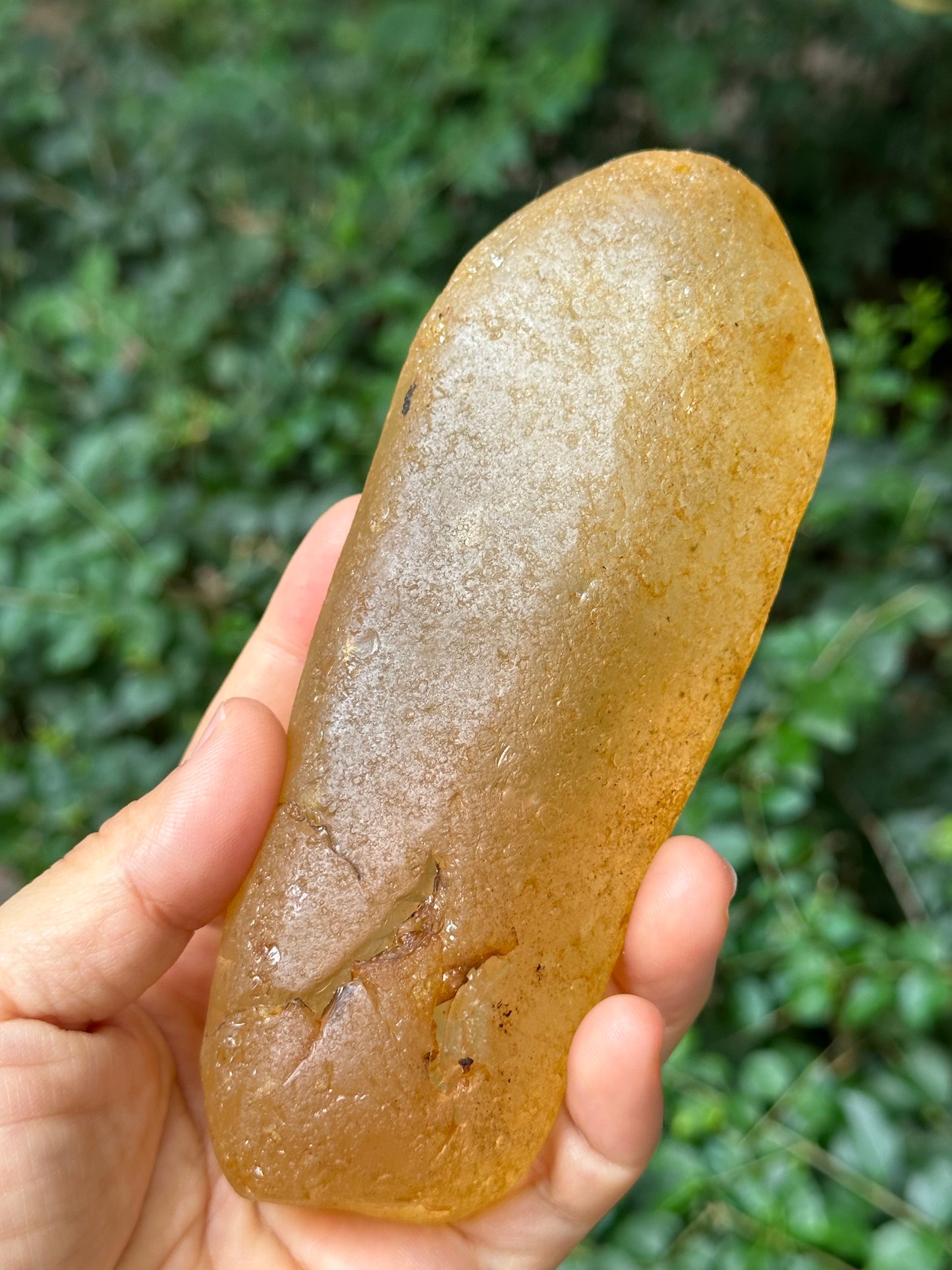 Natural Golden Surface River Tumbled Double Terminated Enhydro Quartz Crystal/Fenster Skeleton Crystal/Tangerine Quartz-599 g