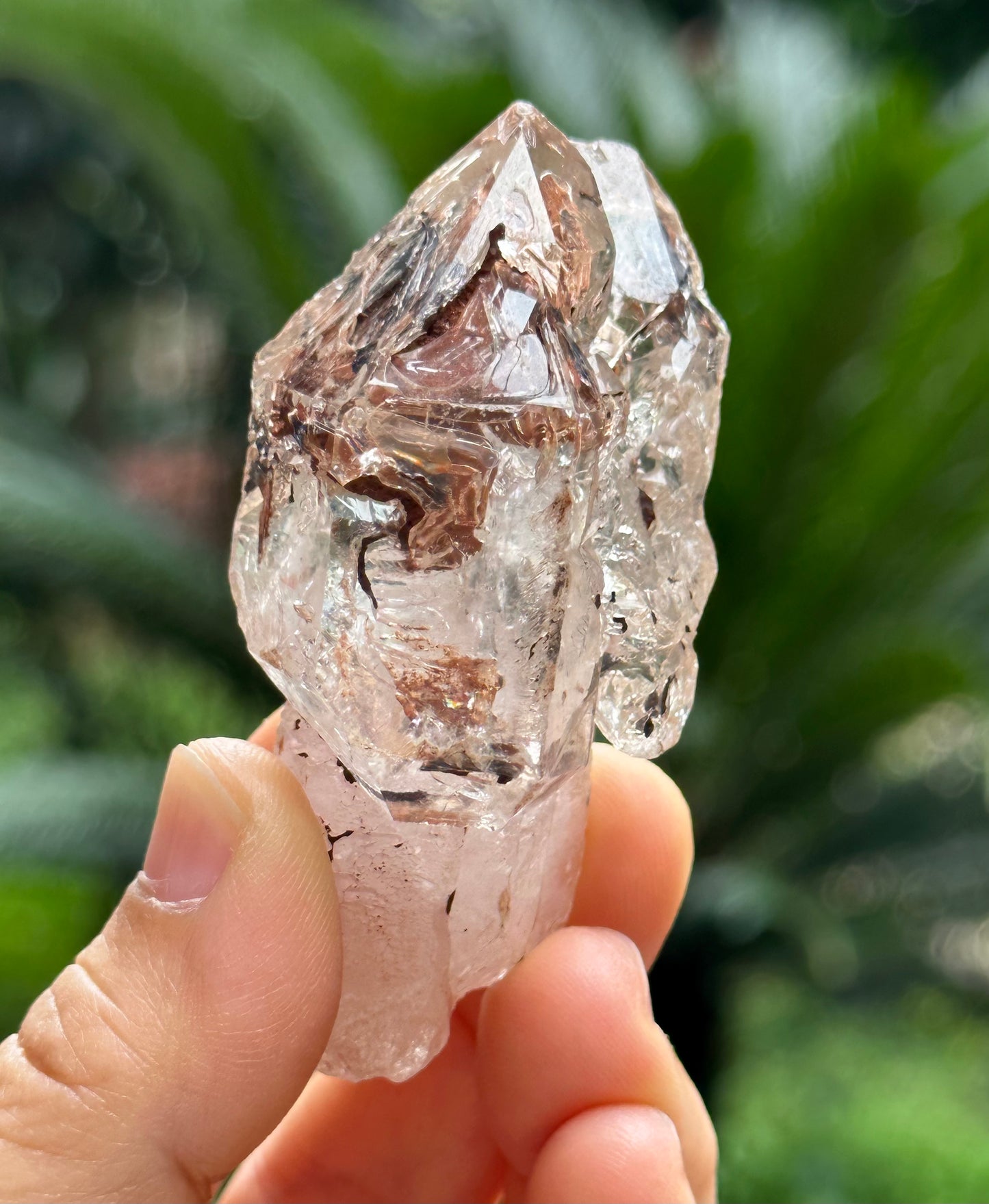 Natural Fenster Crystal Tantric Twins Skeletal Quartz Point with red soil-from Madagascar,Scepter crystal/Energy Quartz-67*34*26 mm 56 g