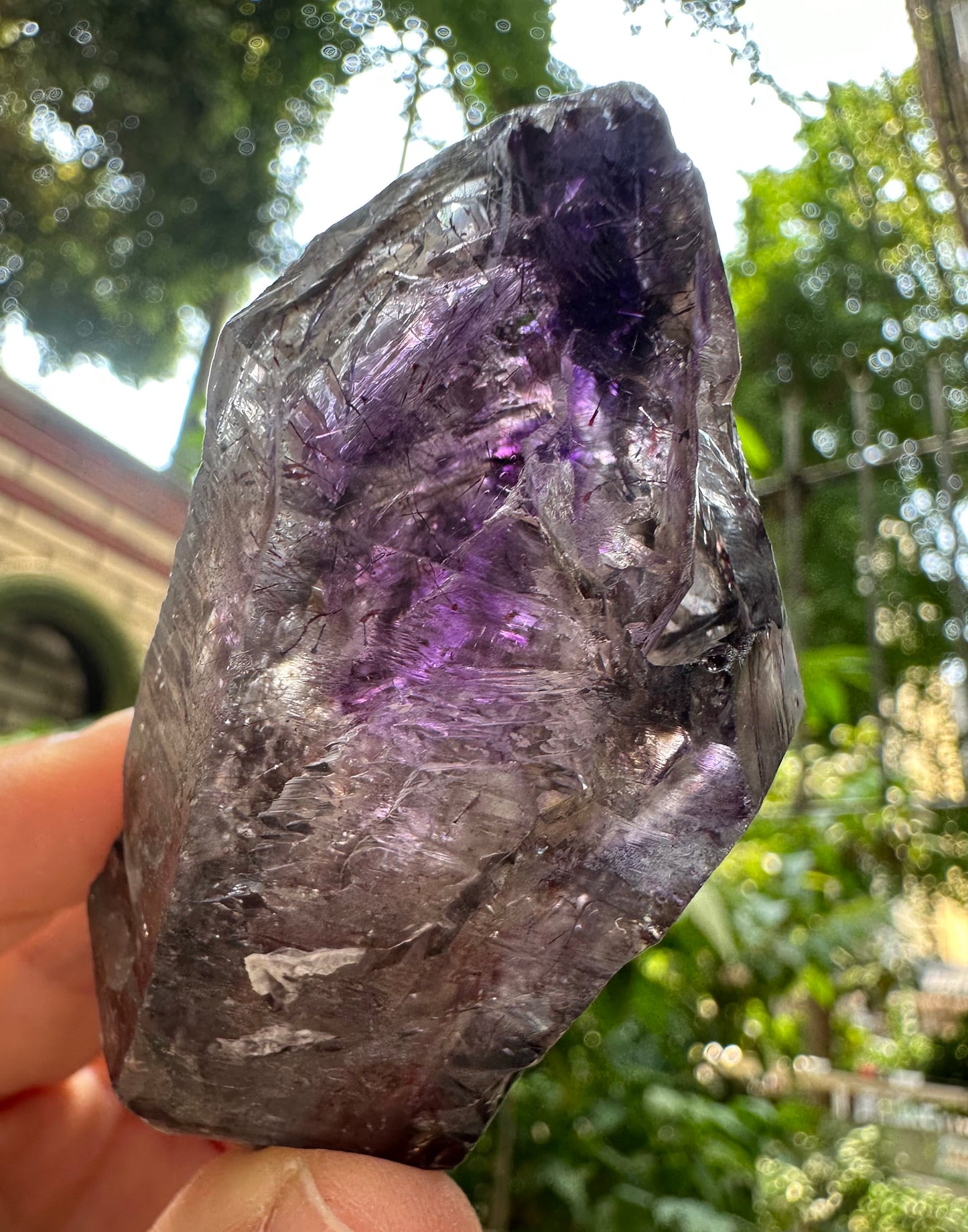 Large Raw Skeletal Fentser Quartz Super 7 Amethyst Quartz Crystal Point/Specimen/Super energy Healing Crystals/Reiki-84*38*30 mm 128 g