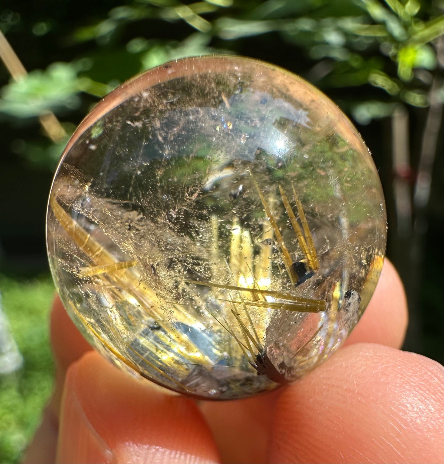 Shining Golden Flower Star Rutile Quartz Sphere/Golden Threads Included in Crystal Bead/Gold Needles Inside Crystal Ball-22.5 mm