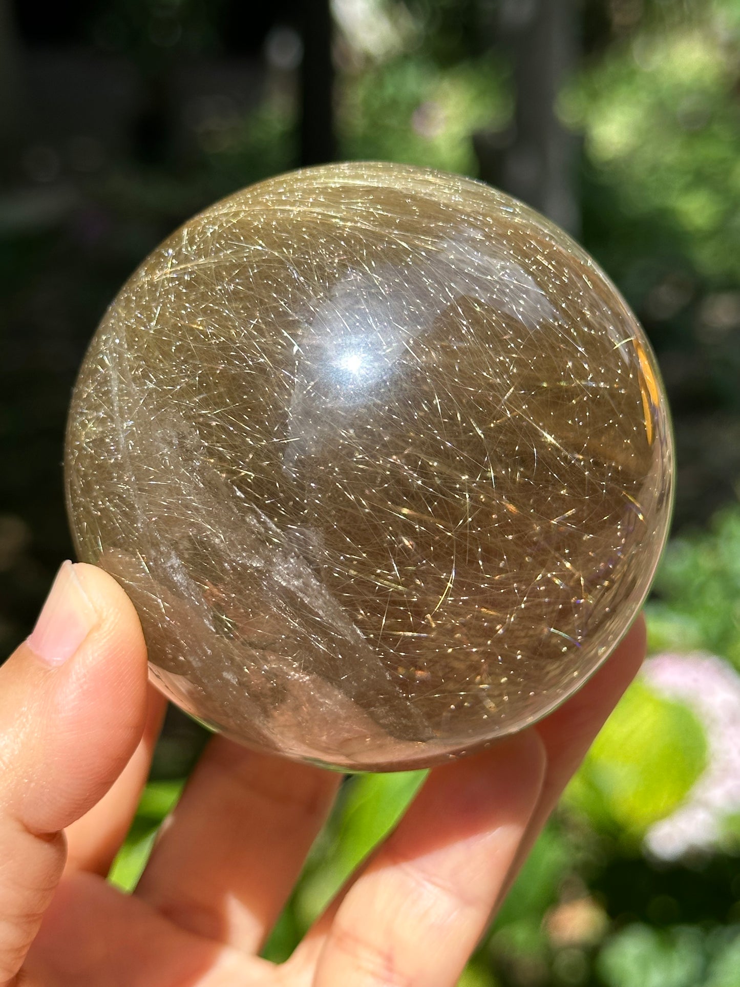 2.7" Rare Clear Golden Rutile Quartz Crystal Sphere/Golden Needles Included in Crystal/Rutilated Inclusion Crystal Ball/Energy-69 mm