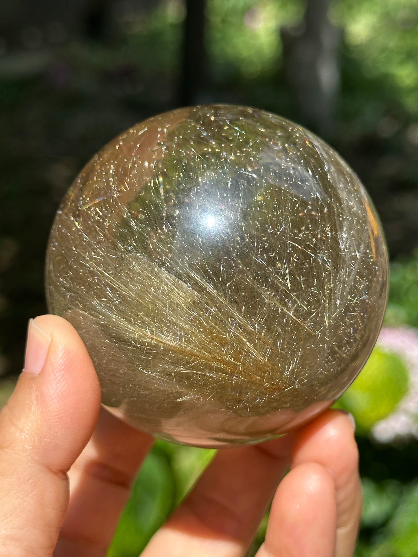 2.7" Rare Clear Golden Rutile Quartz Crystal Sphere/Golden Needles Included in Crystal/Rutilated Inclusion Crystal Ball/Energy-69 mm