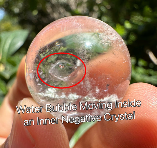 23 mm Rare Clear Enhydro Quartz Moving Bubble inside an Inner Negative Crystal Quartz Sphere