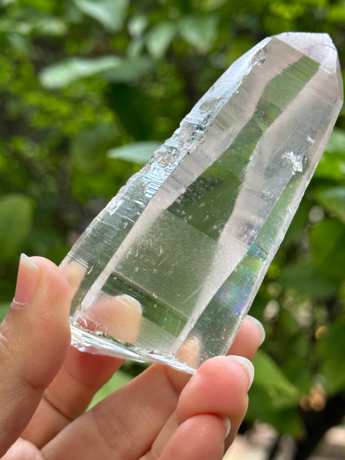 Rare Perfect Clear Lemurian Seed Quartz Crystal With Green Phantom & Silver Rutile Included