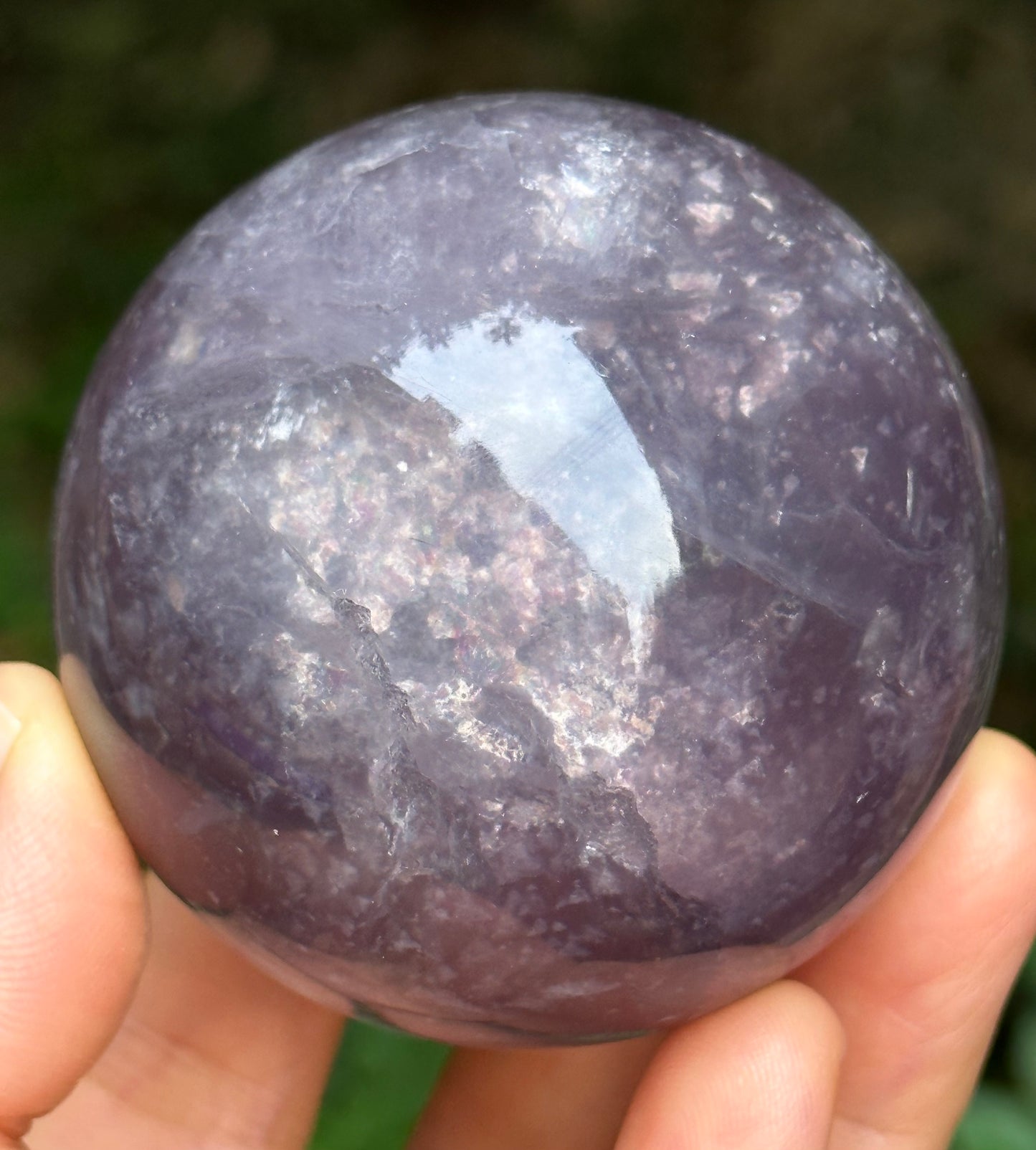 2.24" Purple Tats Fluorite Crystal Quartz Sphere with Rainbow Triangular Mica included/Yellow Fluorite Ball/Healing Stone/Reiki/Chakra/Zen