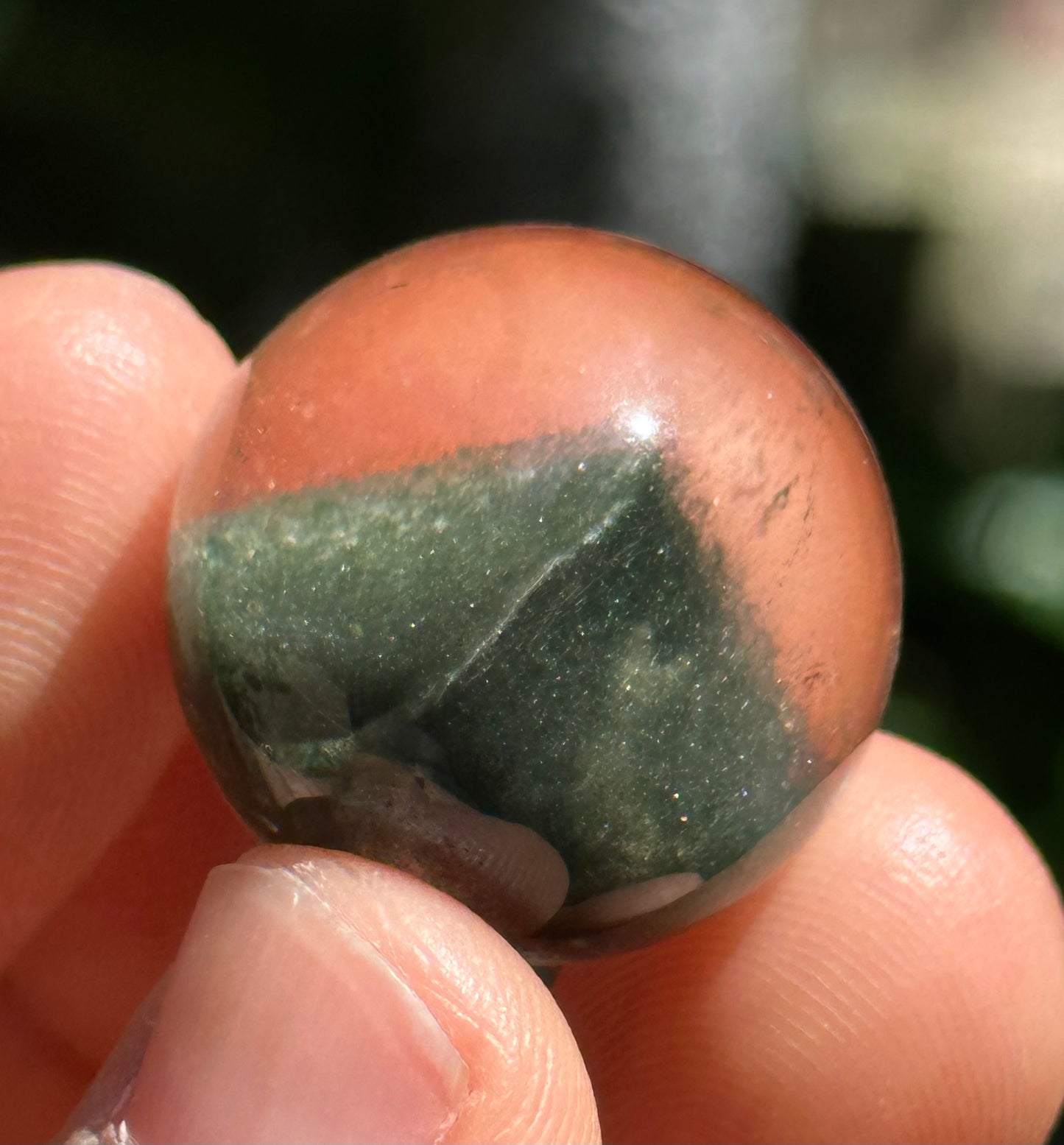 Rare Globular Green Phantom Pyramid Included In Quartz Crystal Sphere