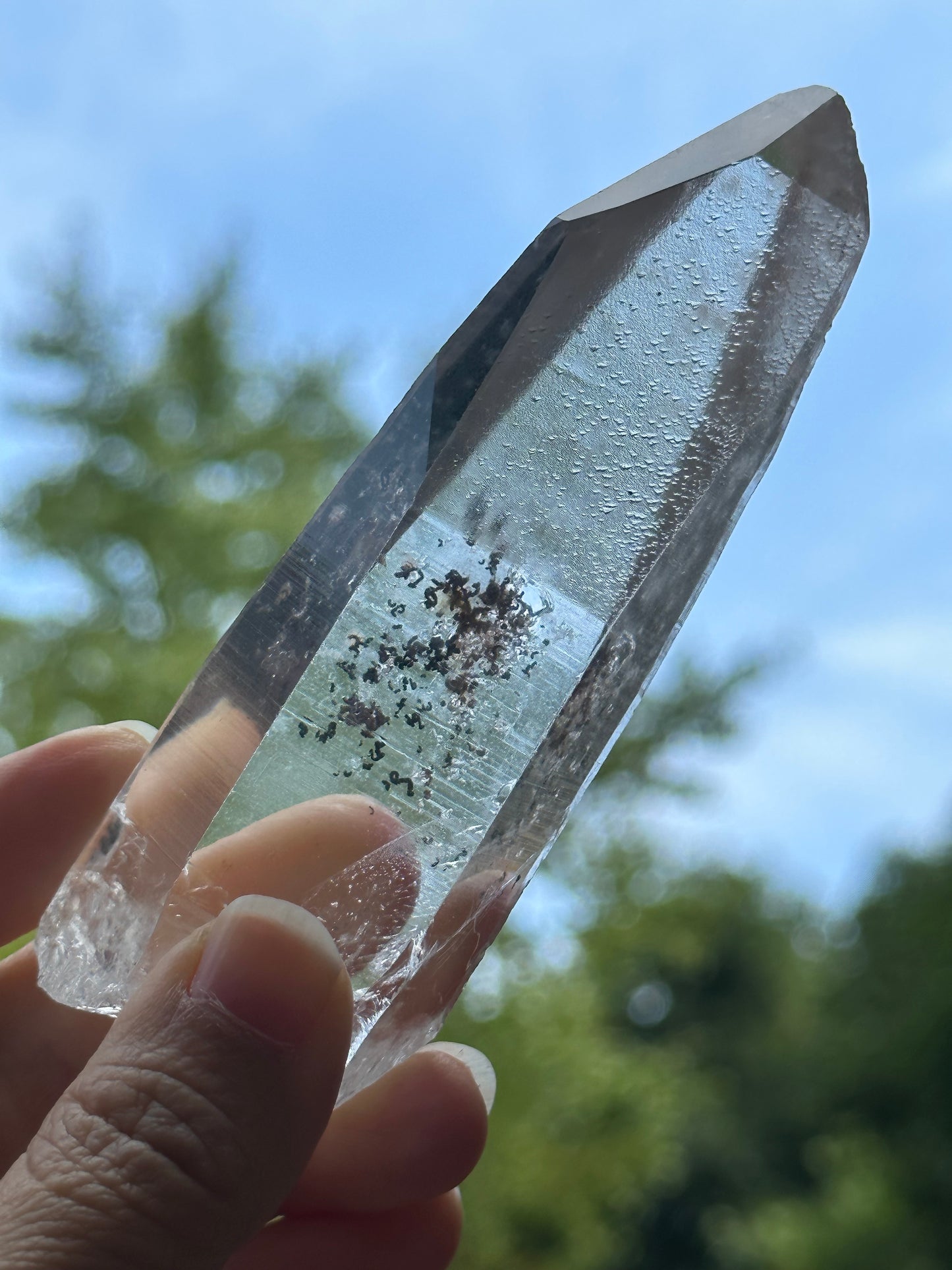 Rare Perfect Clear Record-keeper Lemurian Seed Quartz Crystal With Green Phantom Included