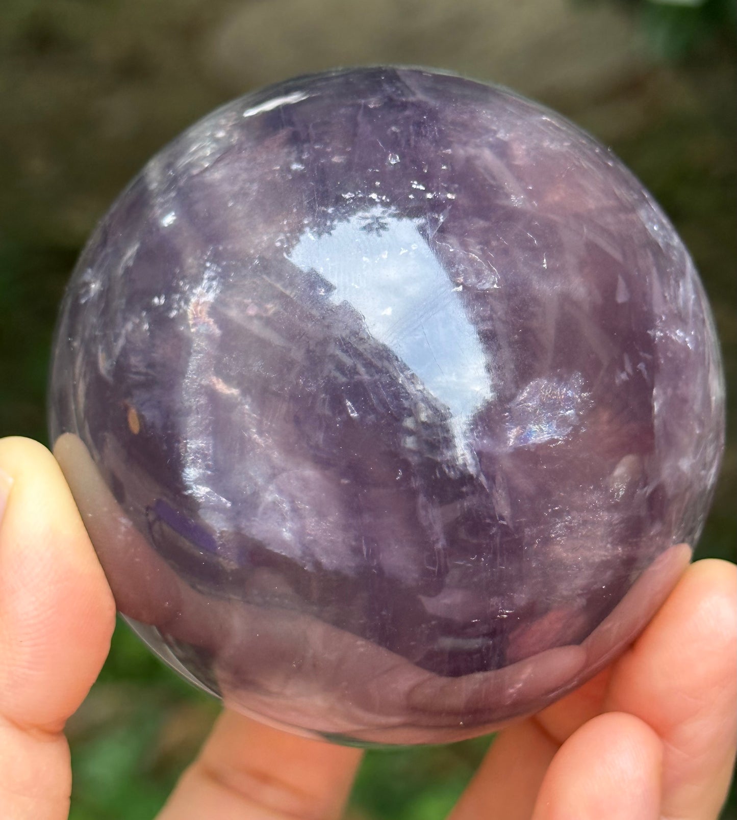 2.67" Purple Tats Fluorite Crystal Quartz Sphere with Rainbow Triangular Mica included/Yellow Fluorite Ball/Healing Stone/Reiki/Chakra/Zen