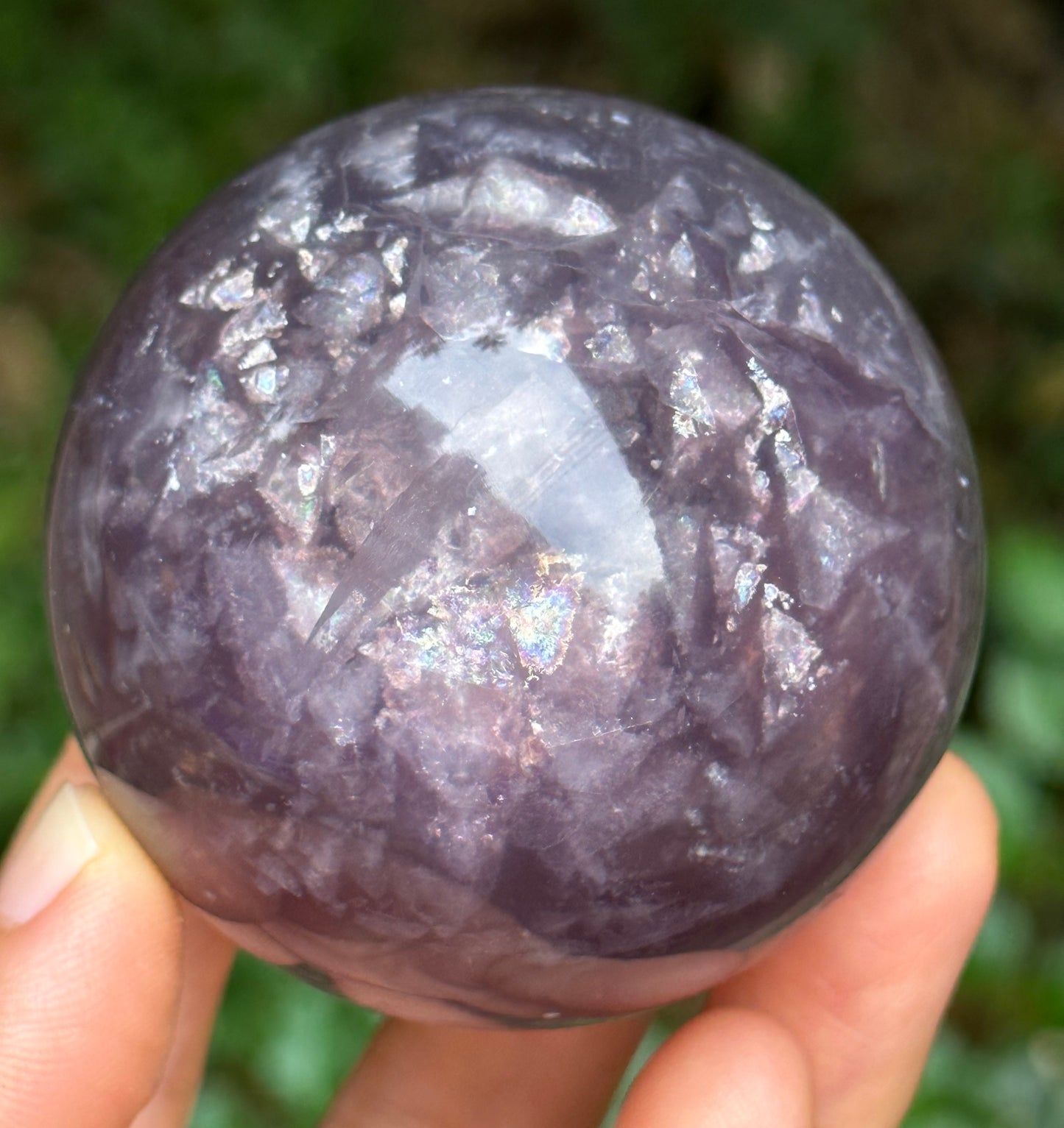 2.24" Purple Tats Fluorite Crystal Quartz Sphere with Rainbow Triangular Mica included/Yellow Fluorite Ball/Healing Stone/Reiki/Chakra/Zen