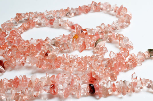 Full Strand(85cm)Natural Red Rutilated Beads of gravel-tumbled/Strawberry Quartz Beads -freeform-1 is appx.3mm to 5mm,8mm to 12mm