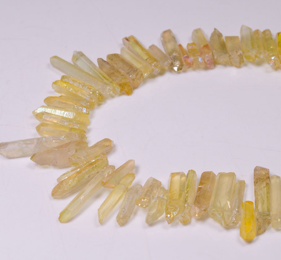 Light Goldenrod Yellow Titanium Raw Crystal Quartz Points/Aqua Aura Spirit Quartz Beads For Crown,Pendant,Earring-Approx. 15~30mm -Drilled