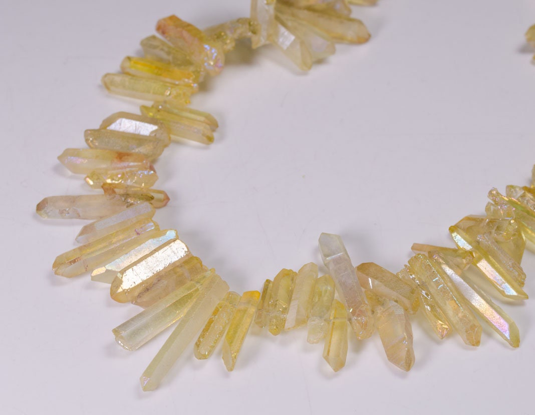 Light Goldenrod Yellow Titanium Raw Crystal Quartz Points/Aqua Aura Spirit Quartz Beads For Crown,Pendant,Earring-Approx. 15~30mm -Drilled