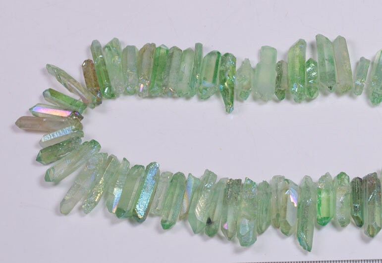 Rainbow Sheen Light Green Titanium Raw Crystal Quartz Points/Aqua Aura Spirit Quartz Beads For Crown,Pendant,Earring-Approx. 15~30mm-Drilled