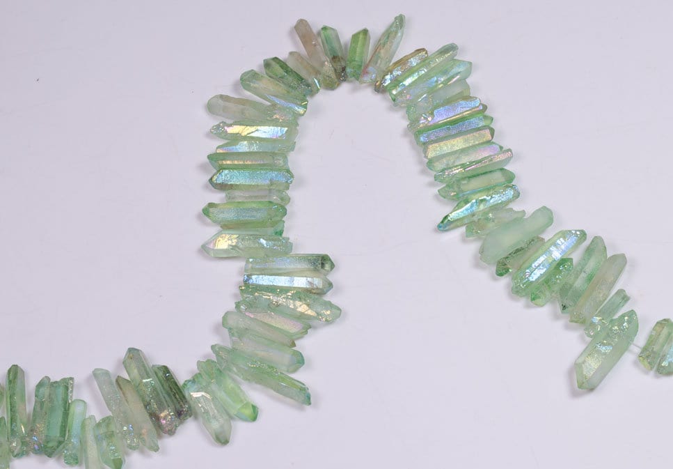 Rainbow Sheen Light Green Titanium Raw Crystal Quartz Points/Aqua Aura Spirit Quartz Beads For Crown,Pendant,Earring-Approx. 15~30mm-Drilled