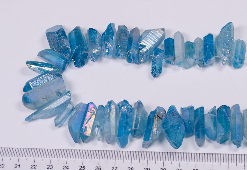 Rainbow Sheen Light Sky Blue Raw Quartz Crystal Points/Titanium Aura Raw Crystal Beads for Crown,Pendant,Earring-Approx.10~25mm each