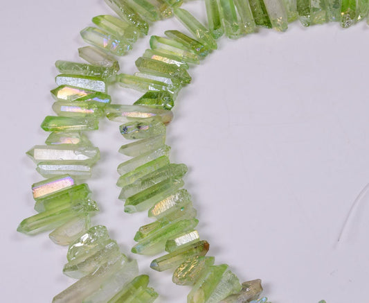 Rainbow Sheen Green Yellow Titanium Raw Crystal Quartz Points/Aqua Aura Spirit Quartz Beads For Crown,Pendant,Earring-Approx.15~30mm-Drilled