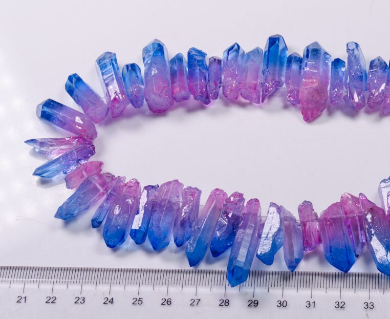 Color Progression Purple to Dark Blue Aura Quartz Crystal Point/Gradient Titanium Aura Crystal Beads for Crown,Pendant,Earing-Approx.10~25mm