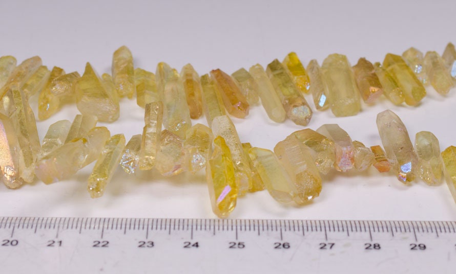 Light Goldenrod Yellow Titanium Raw Crystal Quartz Points/Aqua Aura Spirit Quartz Beads For Crown,Pendant,Earring-Approx. 15~30mm -Drilled