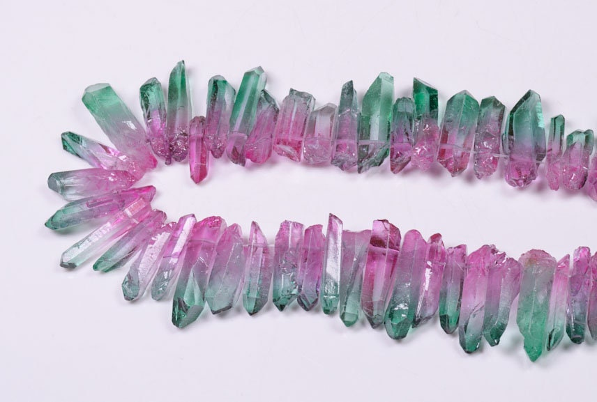 Gradient Color Purple to Green Aura Quartz Crystal Points/Color Progression Aura Crystal Beads for Crown,Pendant,Earing-Approx.10~25mm