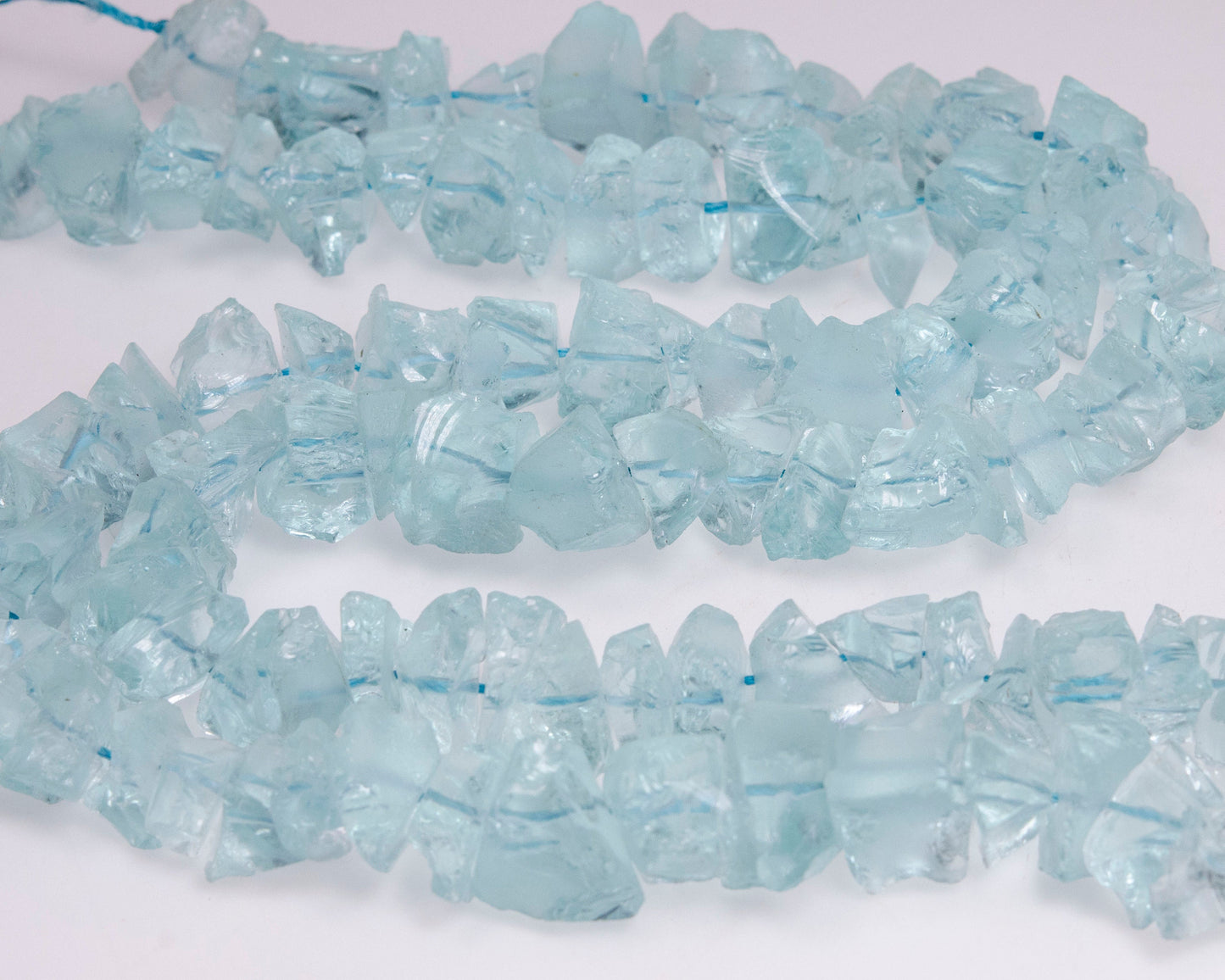 Full Strand(40 cm) Large Rough Aquamarine Glass Beads/Raw Blue Sea Glass Nuggets/Crystal Quartz-Approx.12~18mm