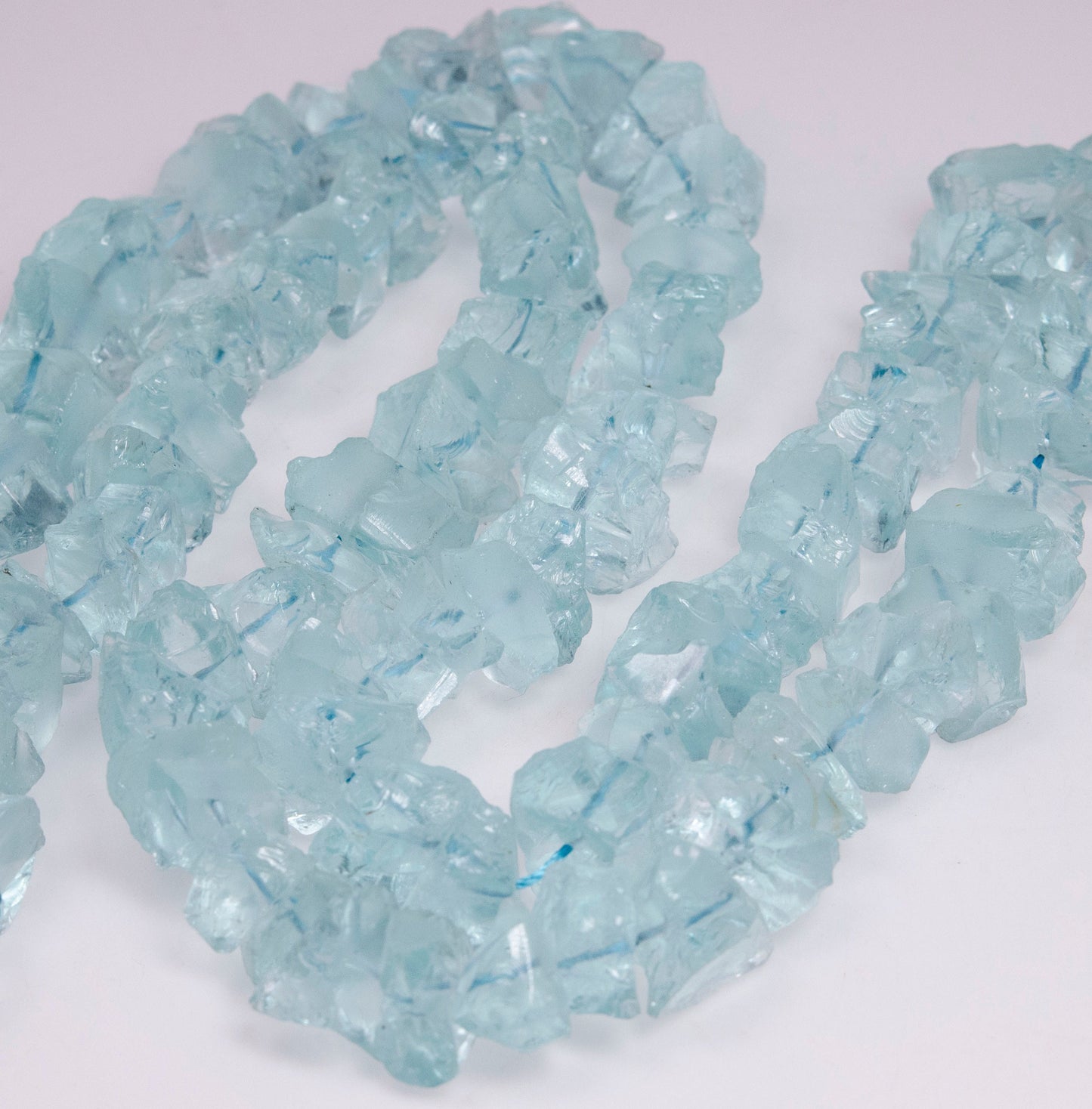 Full Strand(40 cm) Large Rough Aquamarine Glass Beads/Raw Blue Sea Glass Nuggets/Crystal Quartz-Approx.12~18mm