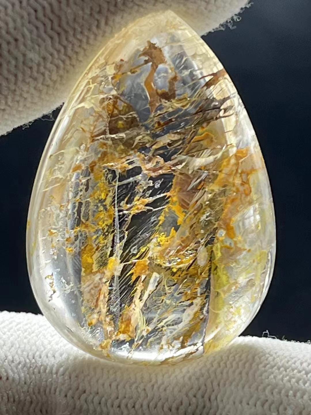 High Clarity Crystal Quartz with Inclusion of Yellow Gum Flower, Yellow Abstract Painting Phantom Crystal,Healing Pendant,Gift