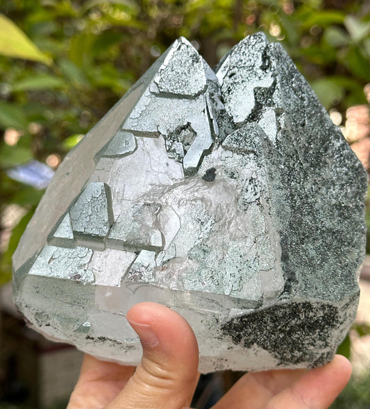 Shining Himalayan Tantric Twins Green Phantom Quartz Crystal from Tibet/Chlorite Quartz/Healing Crystal/Energy Quartz/Meditation-1269 g