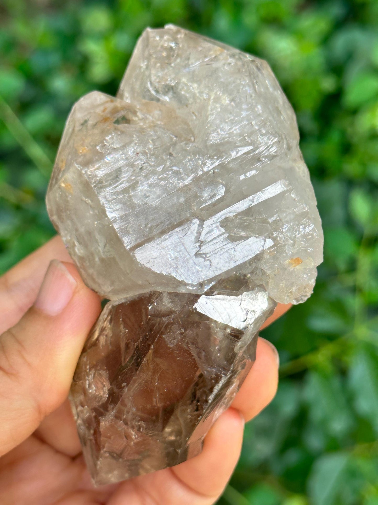 Natural Unique Double Terminated Twins Law Clear Quartz Crystal Grow With Smokey Quartz Crystal/Energy/Healing/Meditation/Collection-188 g