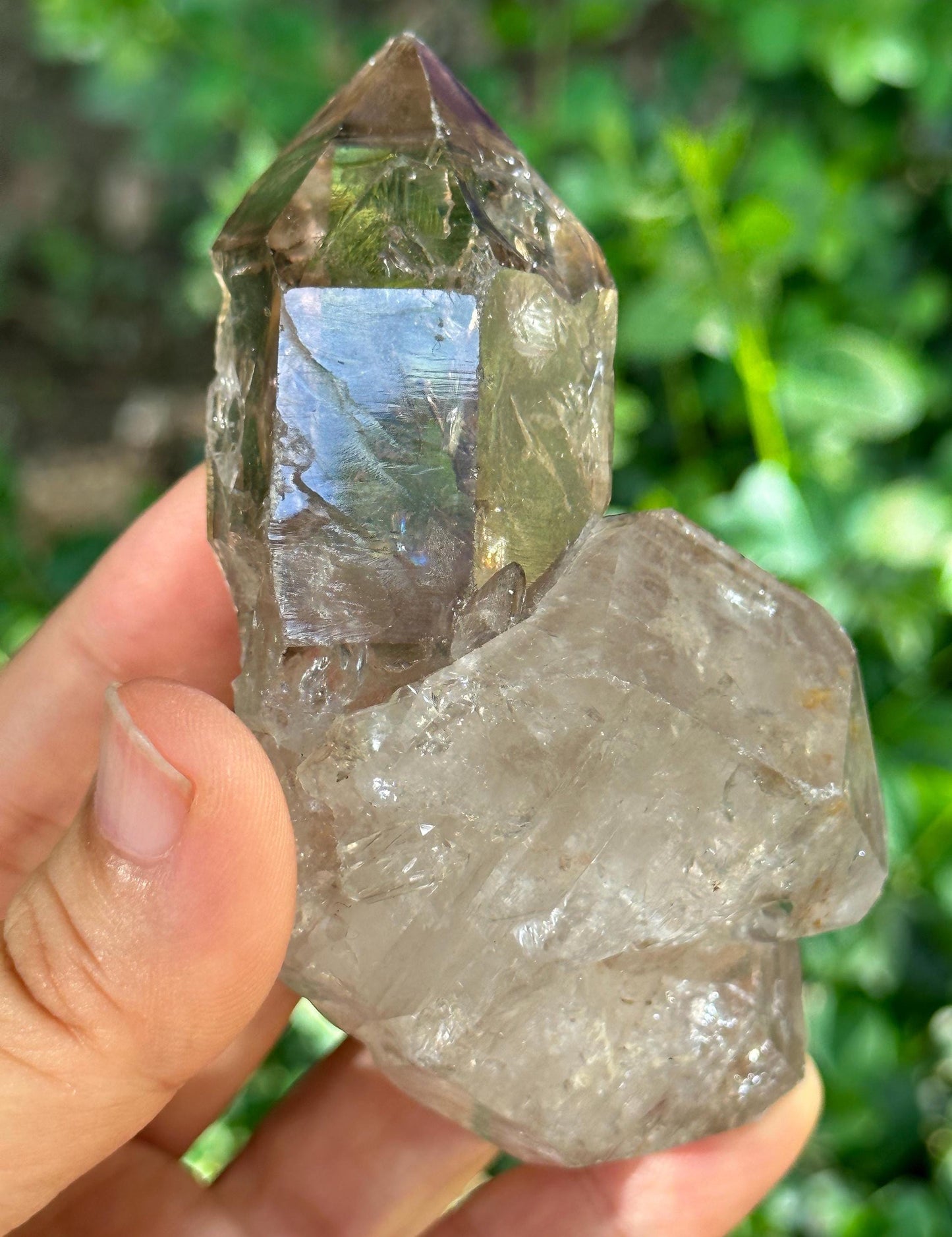 Natural Unique Double Terminated Twins Law Clear Quartz Crystal Grow With Smokey Quartz Crystal/Energy/Healing/Meditation/Collection-188 g