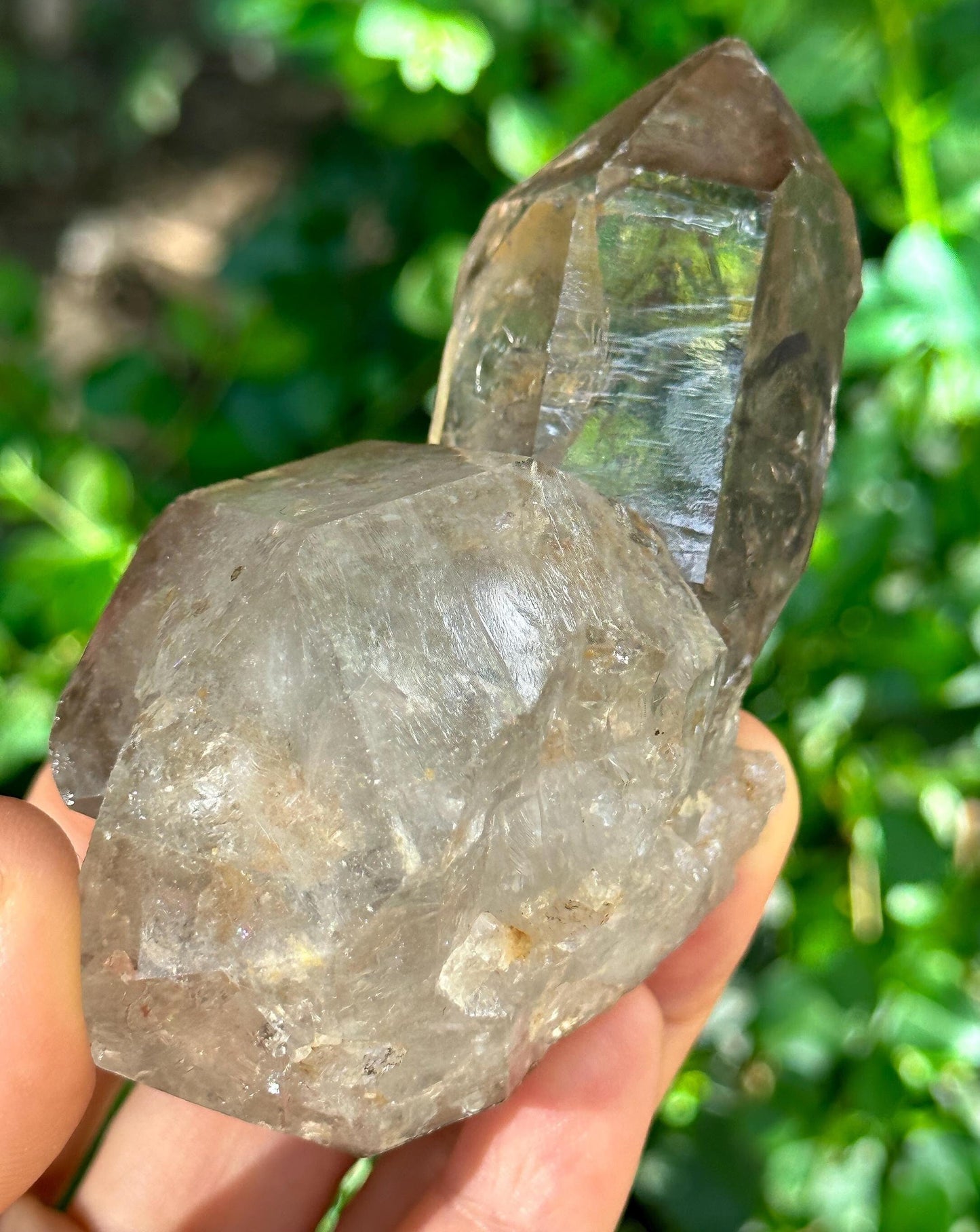 Natural Unique Double Terminated Twins Law Clear Quartz Crystal Grow With Smokey Quartz Crystal/Energy/Healing/Meditation/Collection-188 g