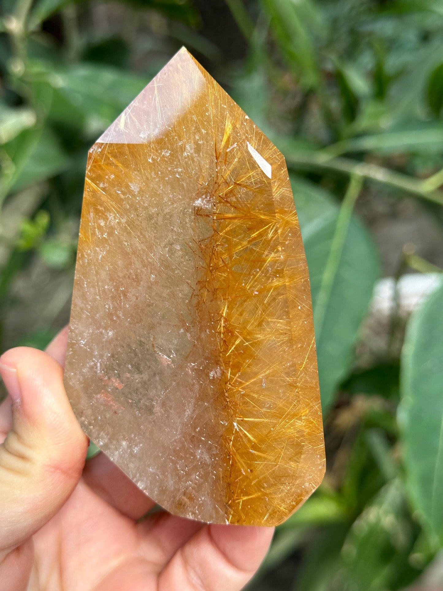 Natural Clear Rutile Quartz Crystal Point-polished/Golden Needle Quartz Inclusion/Titanium Crystal-260 g