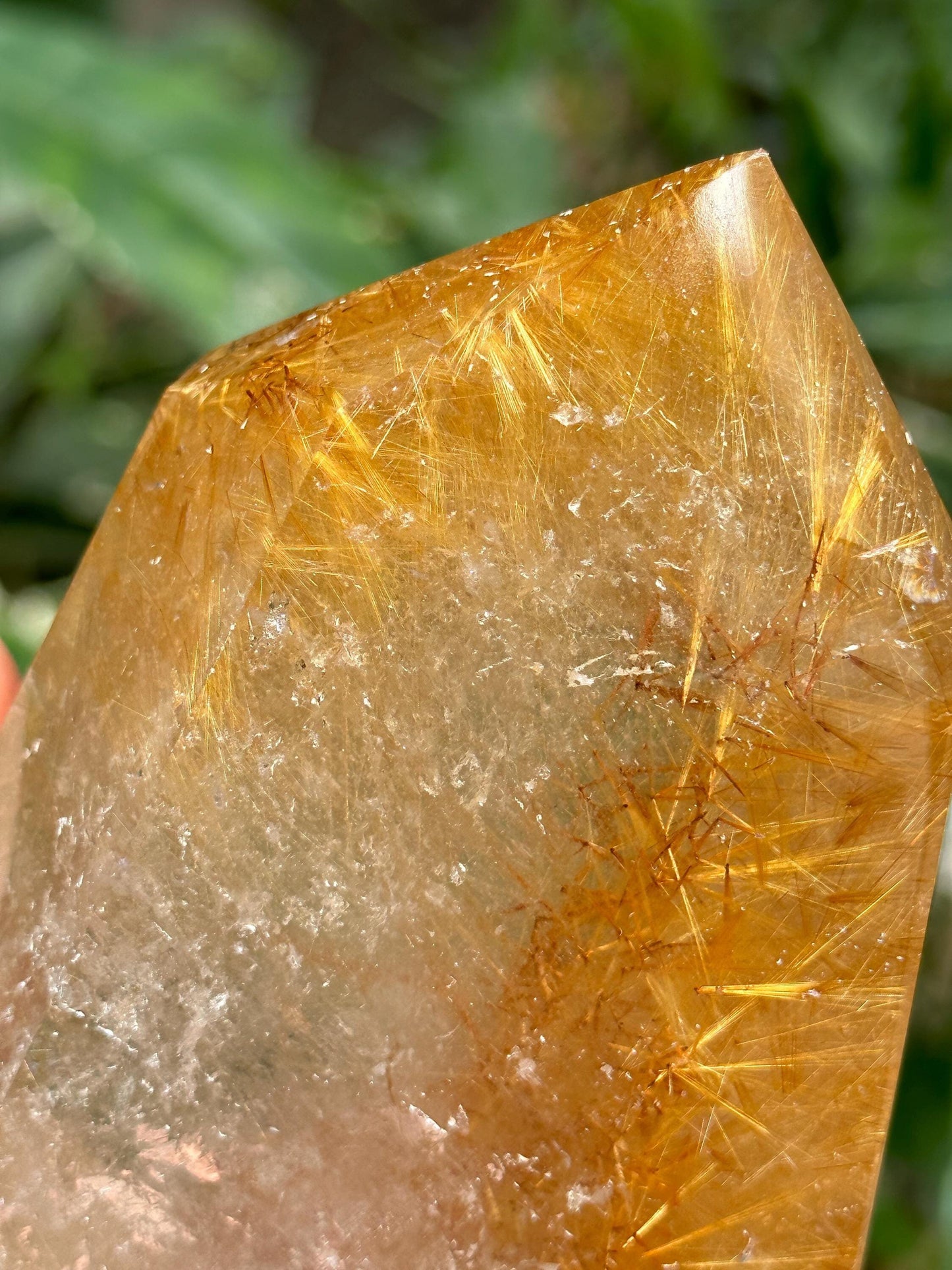 Natural Clear Rutile Quartz Crystal Point-polished/Golden Needle Quartz Inclusion/Titanium Crystal-260 g