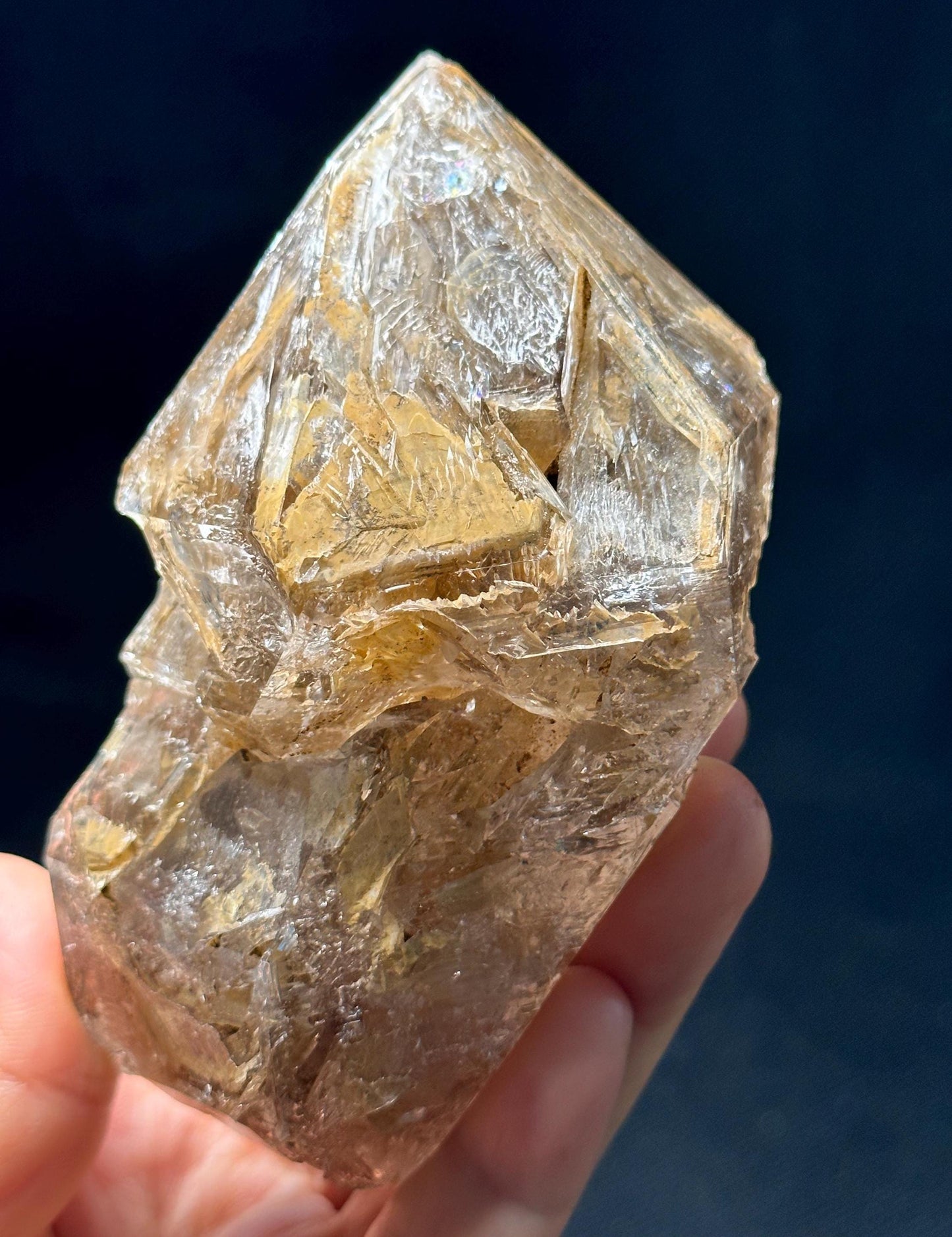 Rare Himalayan Double Terminated Skeletal Quartz Fenster Crystal with Golden Clay/Pakistani Crystal Specimen/Energy Healing Crystals-369 g