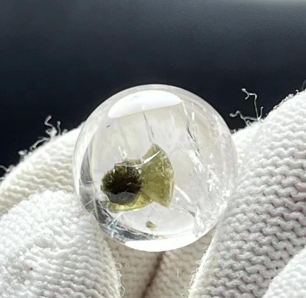 Green Tourmaline Include in Small Clear Crystal Ball,Crystal Quartz with Inclusion,Healing Crystal Bead Pendant,Necklace Making