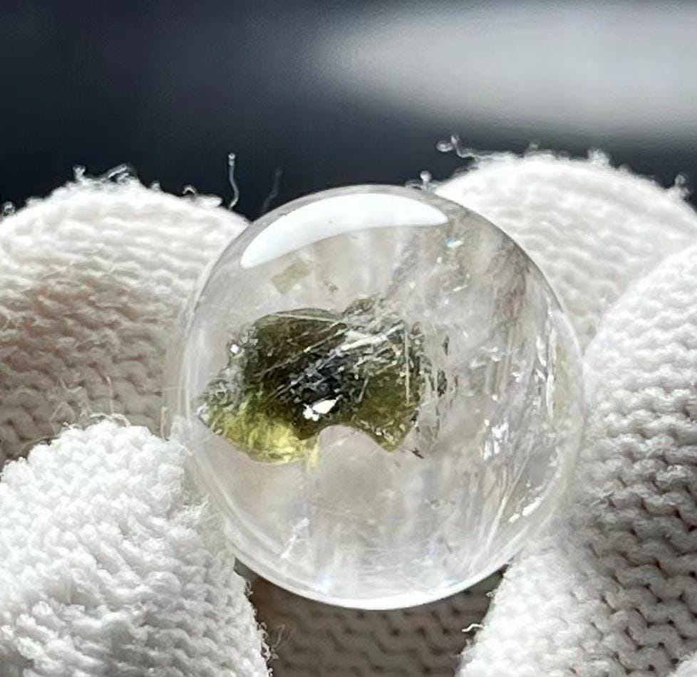 Green Tourmaline Include in Small Clear Crystal Ball,Crystal Quartz with Inclusion,Healing Crystal Bead Pendant,Necklace Making