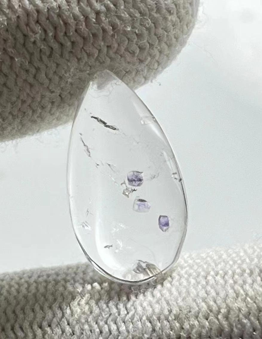 Purple Fluorite Quartz Grow with Clear Crystal,High Clarity Crystal with Inclusion,Healing Crystal,Small Teardrop Pendant,Necklace Making