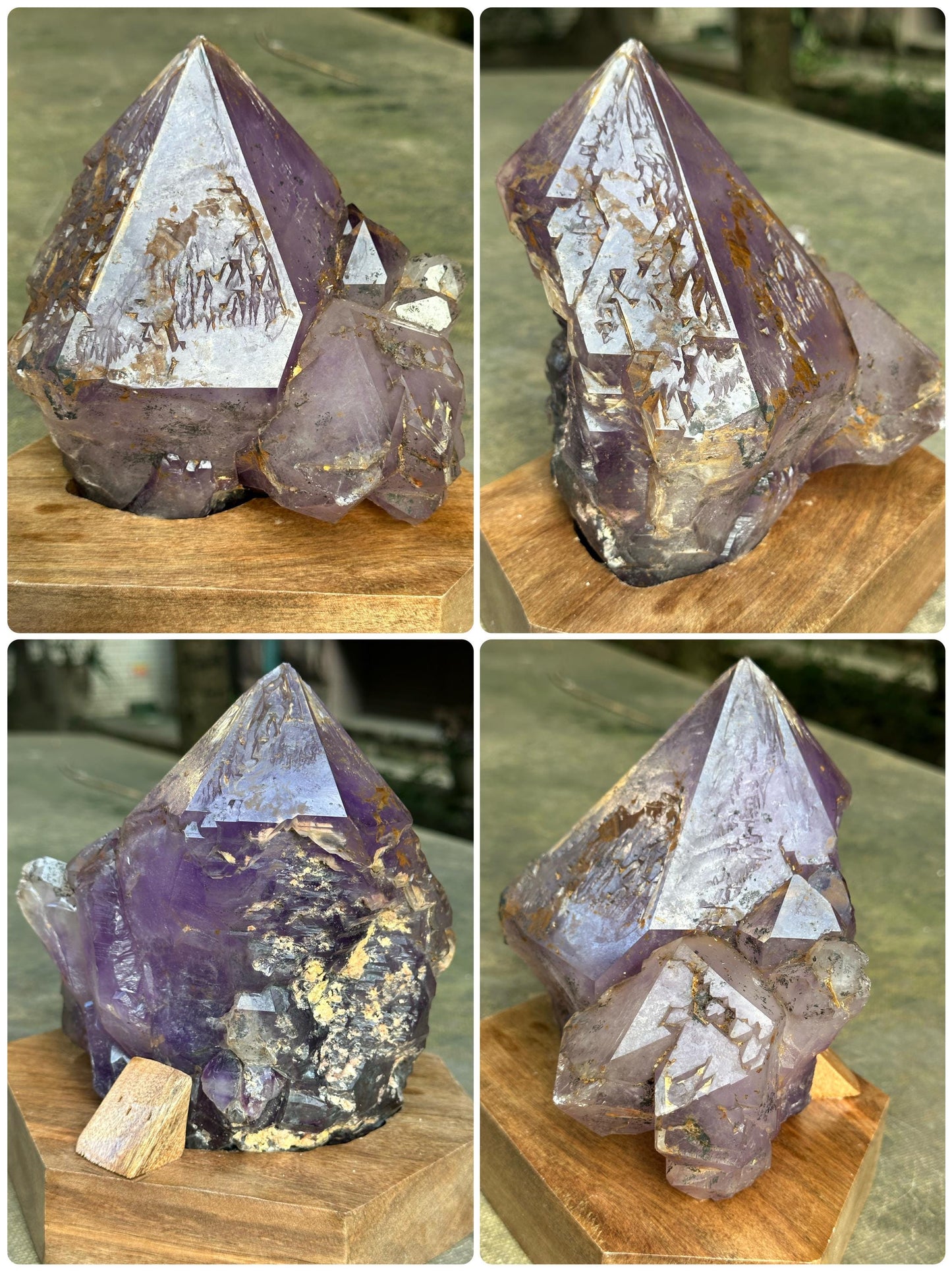 6 lbs Rare Skeletal Amethyst Quartz Scepter Crystal Cluster+ Wooden Base/Specimen/Super Energy Healing Crystals/Reiki-2705 g