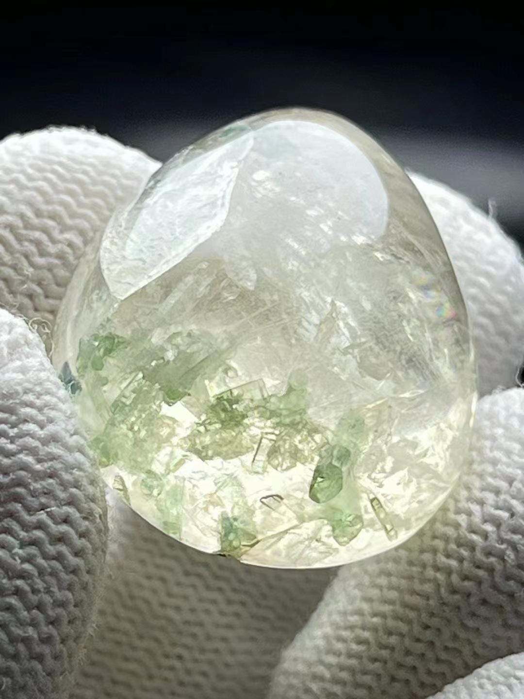 Green Tourmaline Include in Clear Crystal,Crystal Quartz with Inclusion,Healing Crystal Pendant,Necklace Making