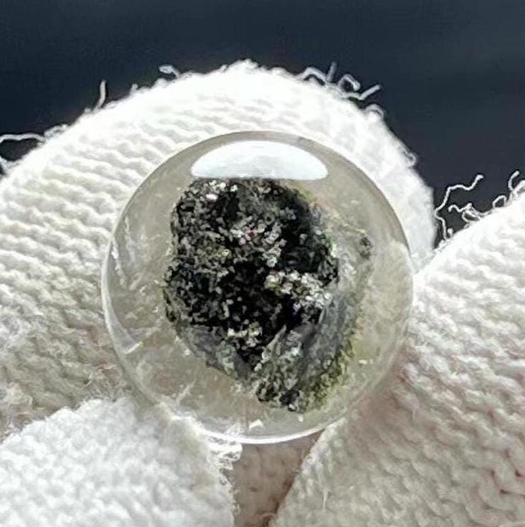 Chlorite Included in Clear Crystal Sphere,Green Phantom Crystal Bead,Quartz Ball with Inclusion,Healing Crystal Pendant,Necklace Making