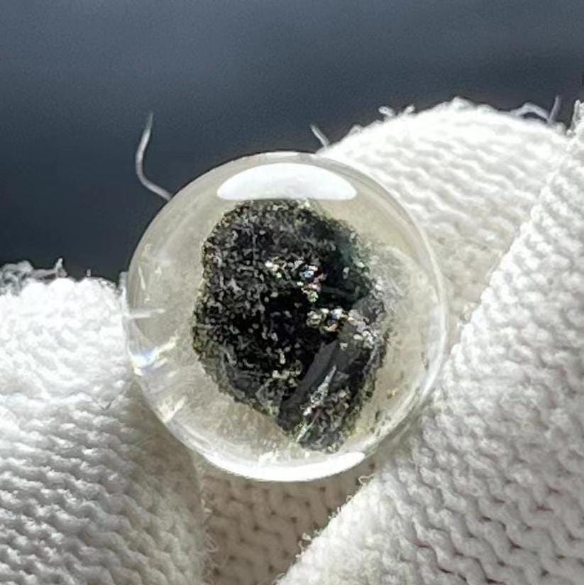 Chlorite Included in Clear Crystal Sphere,Green Phantom Crystal Bead,Quartz Ball with Inclusion,Healing Crystal Pendant,Necklace Making