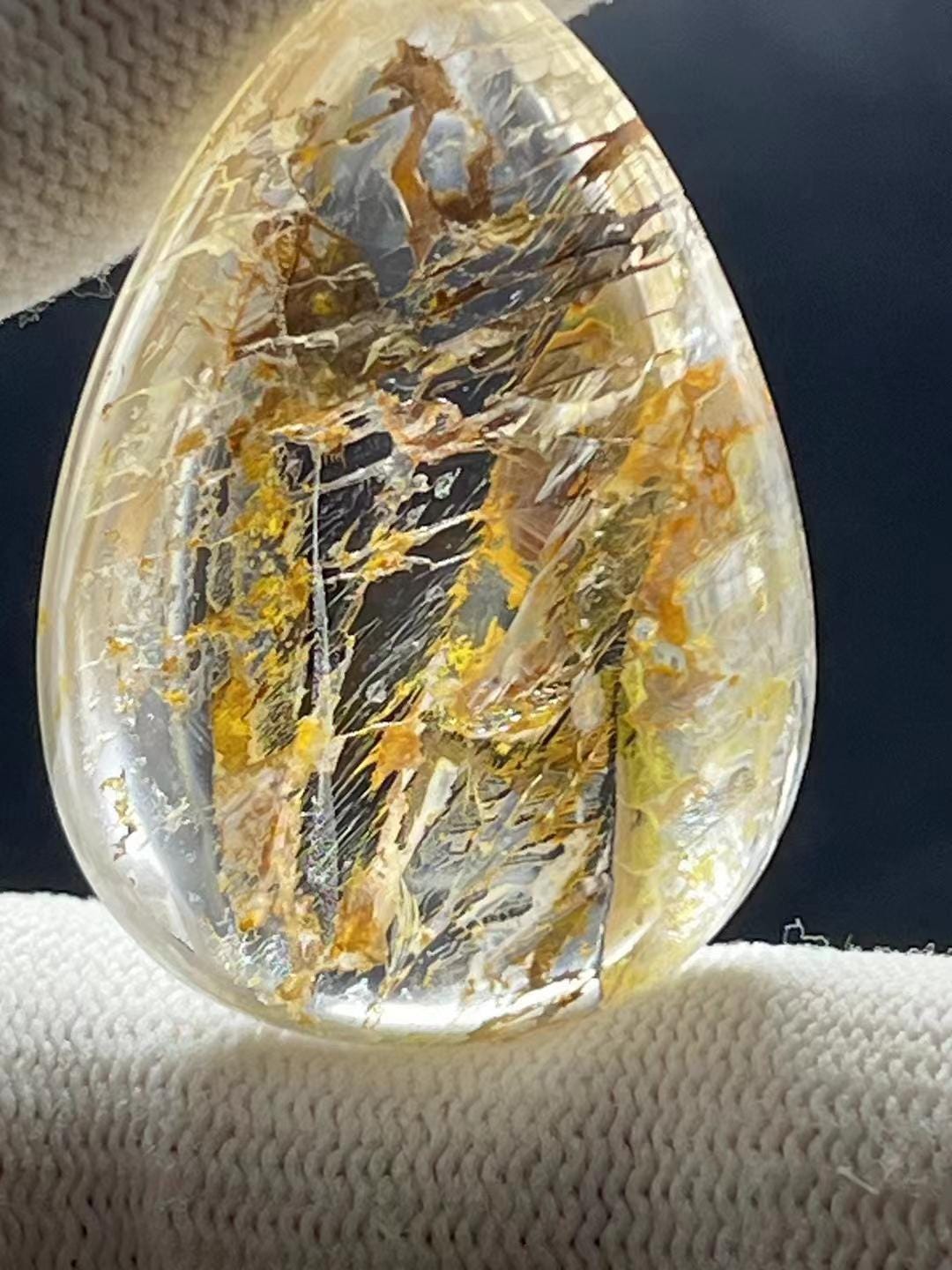 High Clarity Crystal Quartz with Inclusion of Yellow Gum Flower, Yellow Abstract Painting Phantom Crystal,Healing Pendant,Gift