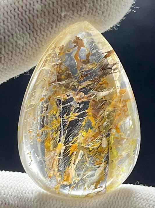 High Clarity Crystal Quartz with Inclusion of Yellow Gum Flower, Yellow Abstract Painting Phantom Crystal,Healing Pendant,Gift