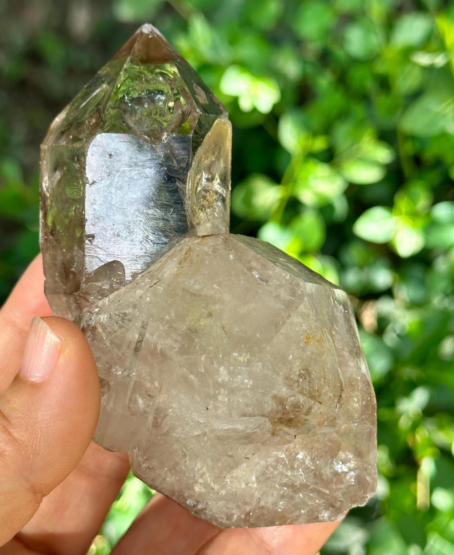 Natural Unique Double Terminated Twins Law Clear Quartz Crystal Grow With Smokey Quartz Crystal/Energy/Healing/Meditation/Collection-188 g