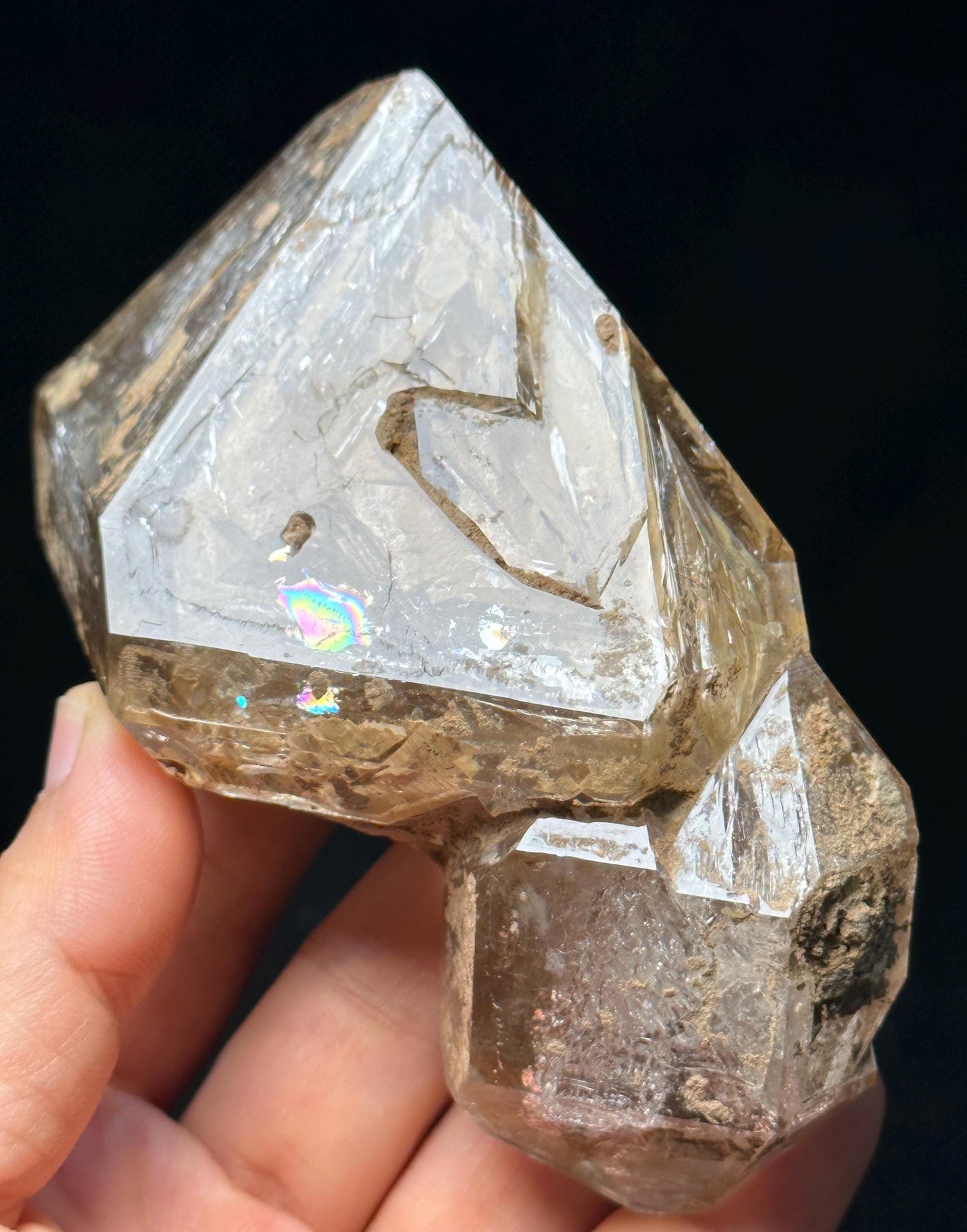 Rare Himalayan Double Terminated Elestial Skeletal Quartz Rainbow Crystal Golden Clay/Pakistan Crystal Specimen/Energy Healing Crystals-274g